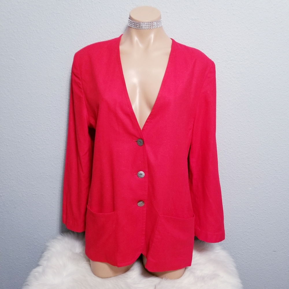 SOLD Vintage 80's 90's retro silk glam career red business jacket